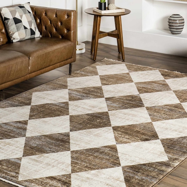 Meline Checkered Fringe Area Rug 3ft 3in X 5ft